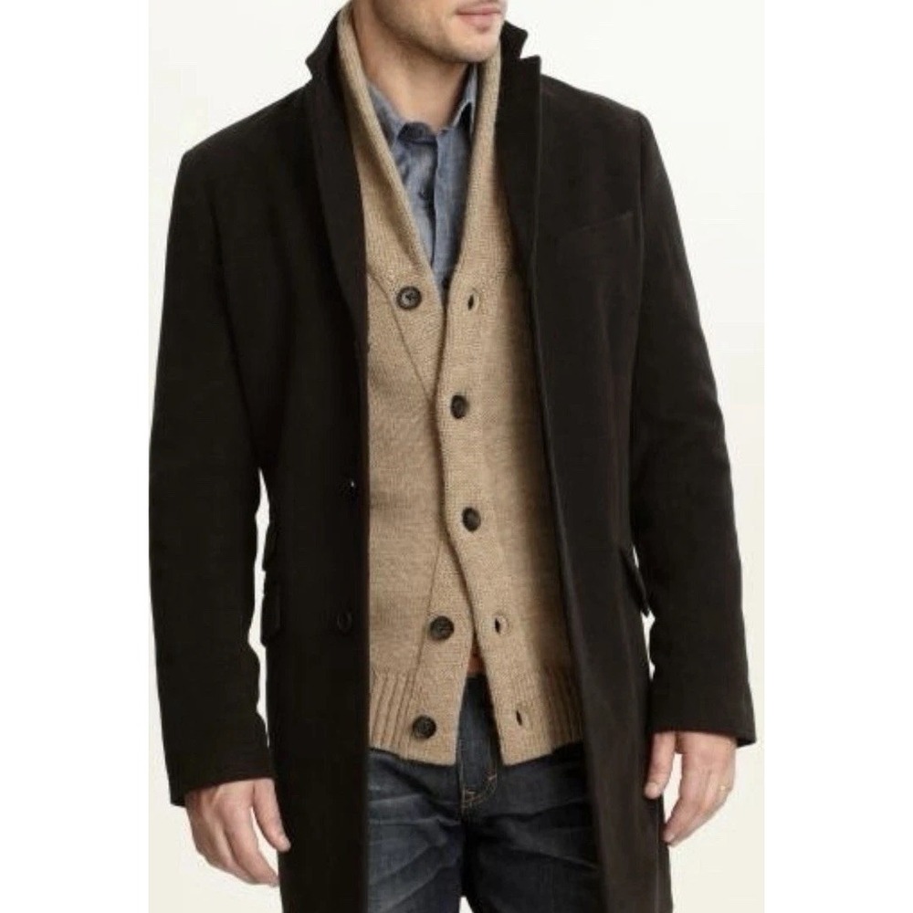 Banana Republic Men's Small Stretch Moleskin Brown Topcoat Hidden Buttons